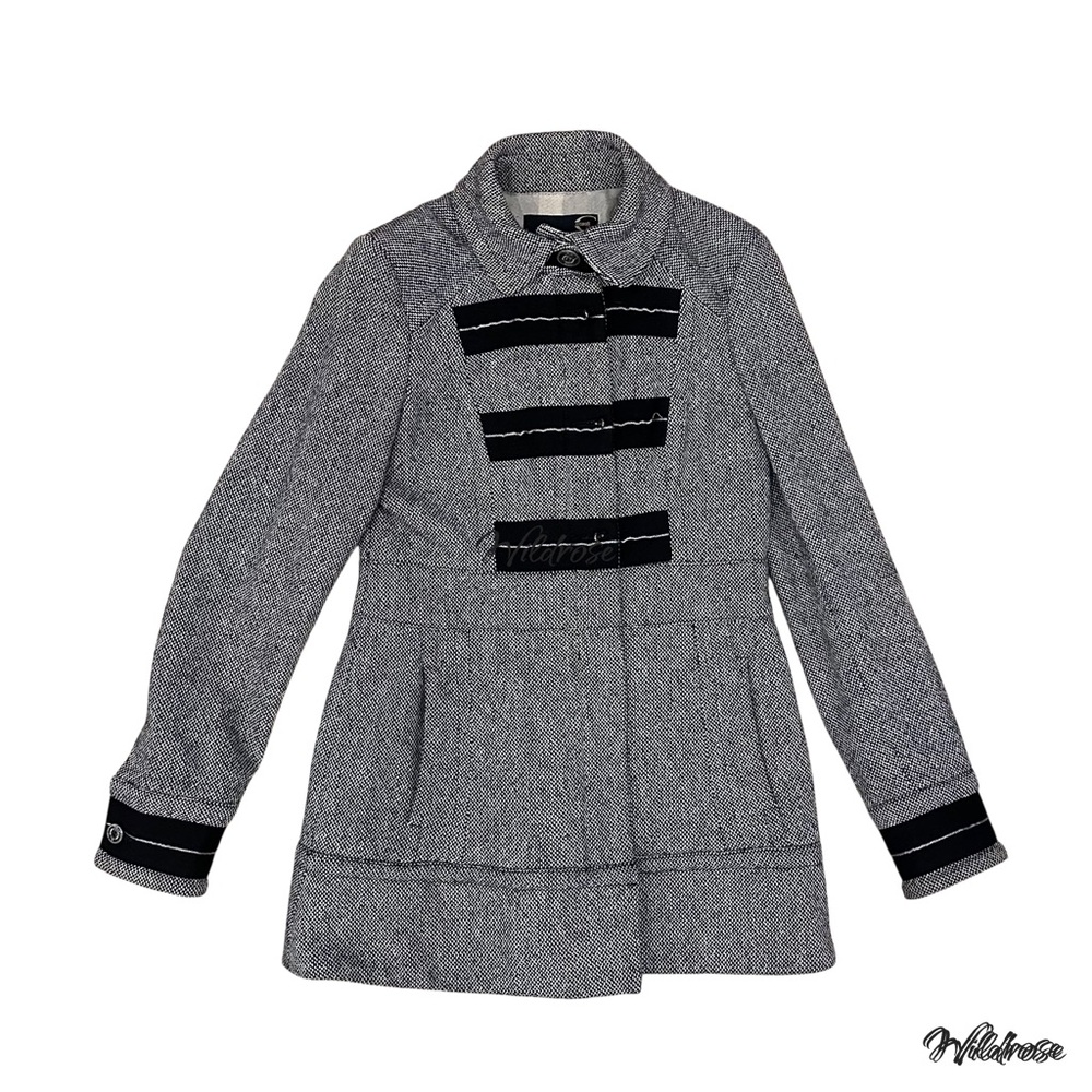 Just Cavalli Textured Tweed Black & White Military-Style Jacket | Size M